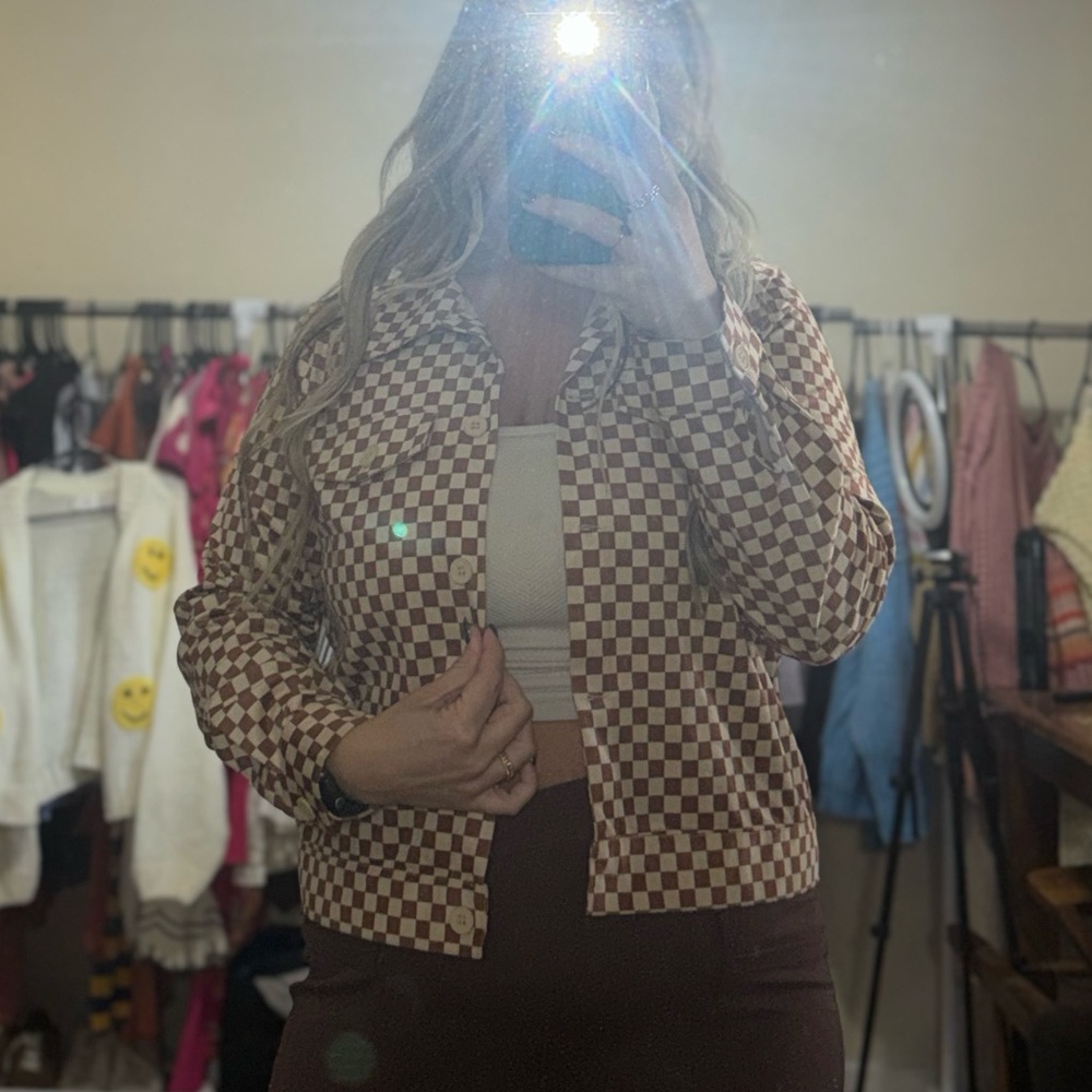 Brown Checkered Bomber Jacket by Cider